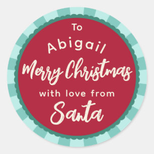 Rouge rayé de Père Noël autocollant cadeau