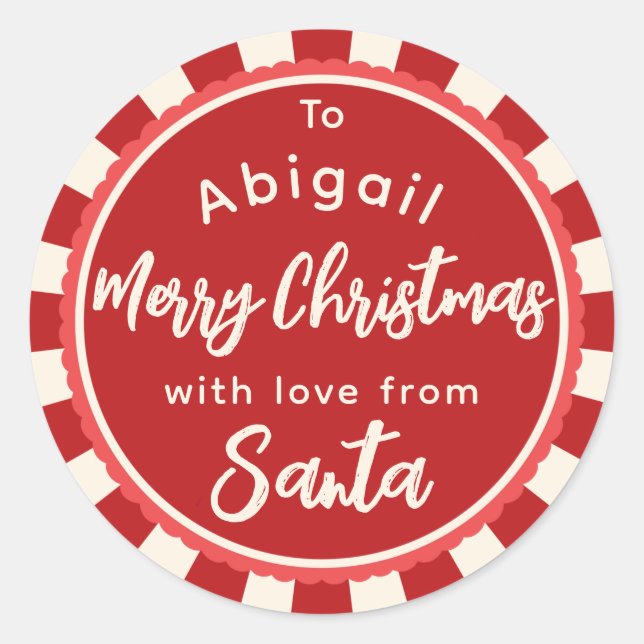 Rouge rayé de Père Noël autocollant cadeau (Devant)
