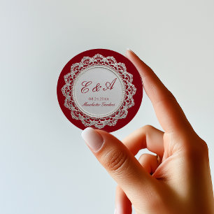 Rouge Red Old Money Lace Wedding Classic Round Sticker