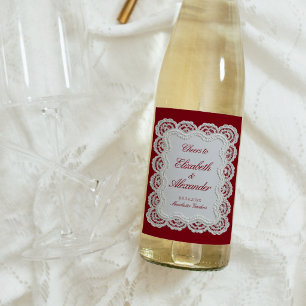 Rouge Red Old Money Lace Wedding Wine Label
