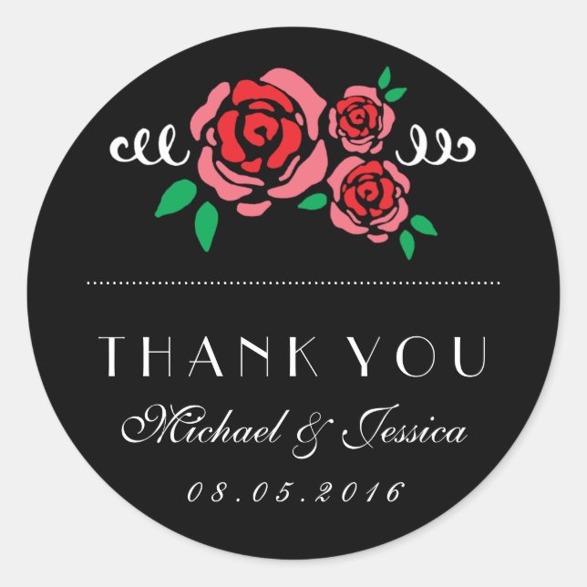 Rouge Rose Floral Mariage Favor Merci Sticker (Devant)