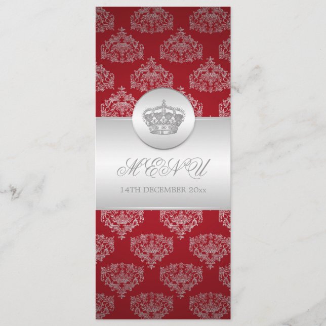 Rouge royal de couronne de menu élégant de mariage (Devant)