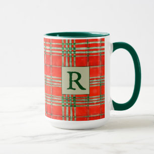 ROUGE SCOTT TARTAN Tall Green Combo Mug + Initial