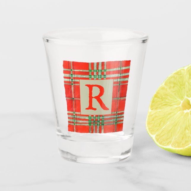ROUGE SCOTT TARTAN Verre de tir + initial (Devant)