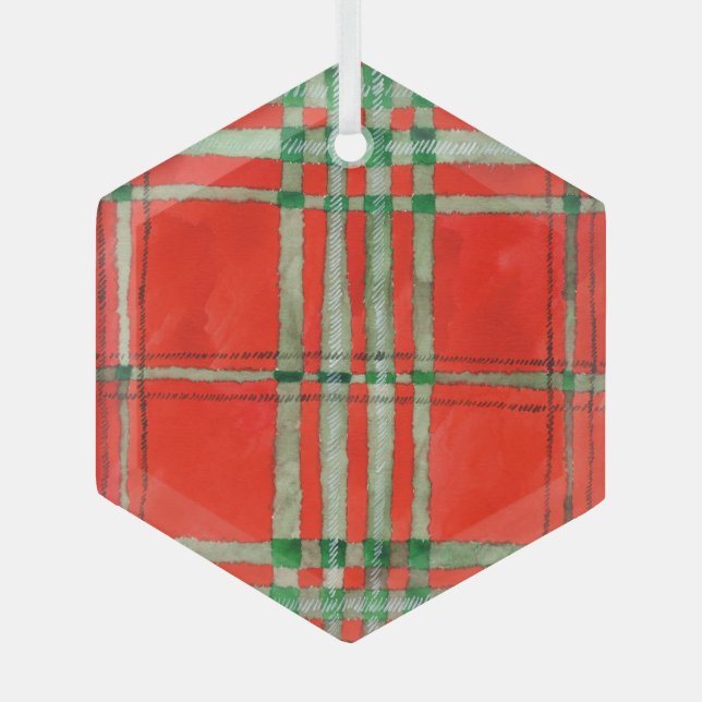 ROUGE SCOTT TARTAN Verre Hexagon Ornement (Recto)