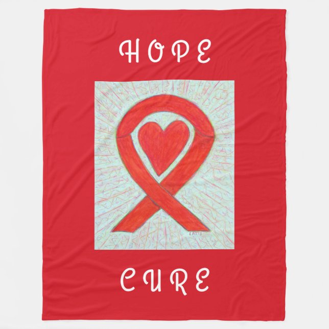 Rouge Sensibilisation Ruban Coeur Couverture en po (Devant)