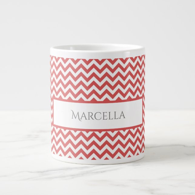 Rouge simple Chevron Personnalisé Géant Mug (Devant)
