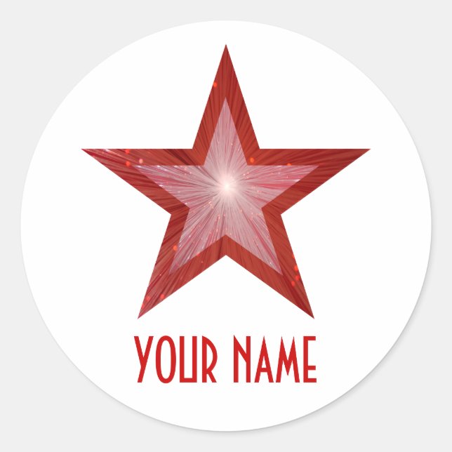 Rouge Star 'Nom' autocollant rond blanc (Devant)