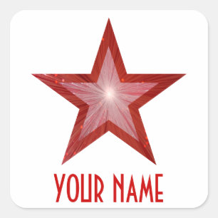 Rouge Star 'Your Name'' carré autocollant blanc