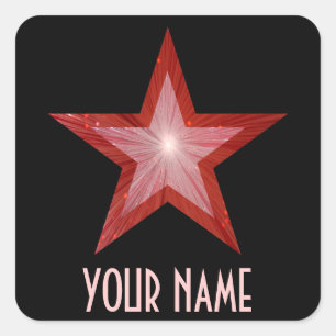 Rouge Star 'Your Name'' carré autocollant noir