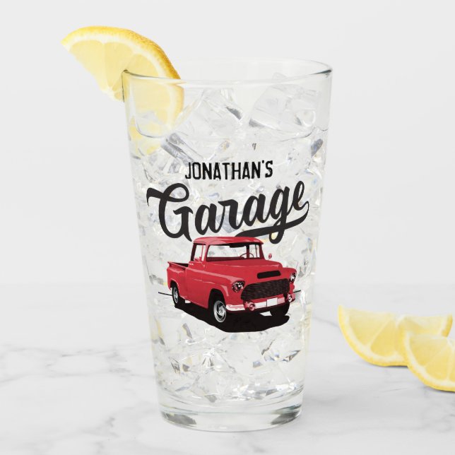 Rouge Vintage Nom du camion Tumbler en verre perso (Devant glace)