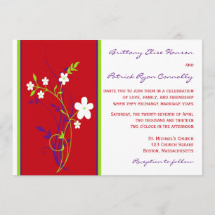 Rouge, violet, chaux, Faire-part de mariage floral