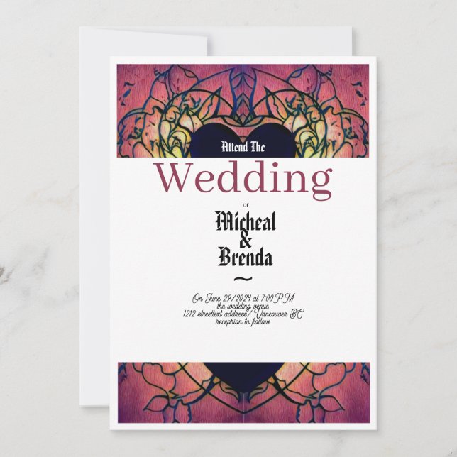 Rouge, violet faire-part de mariage (Devant)
