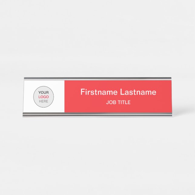 Rouge Votre Logo Bureau Moderne Nom Plaque (Devant)