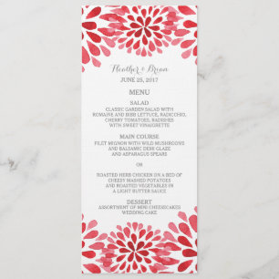 Rouge Watercolor Chrysanthemum Menu Mariage