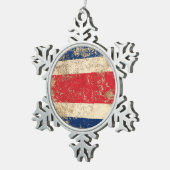 Rough Aged Vintage Costa Rica Flag Snowflake Pewter Christmas Ornament (Right)