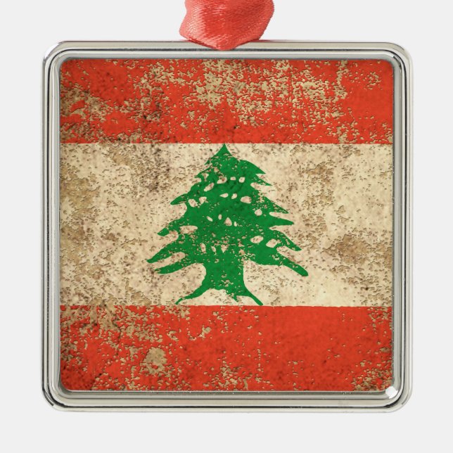Rough Aged Vintage Lebanese Flag Metal Ornament (Front)
