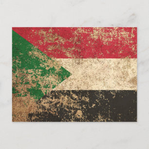Rough Aged Vintage Sudanese Flag Postcard