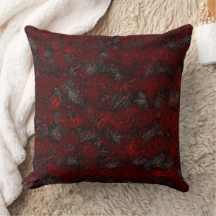Rough and bumpy red with prominent wrinkles green throw pillow