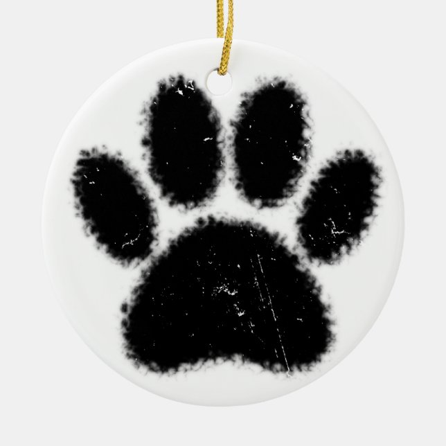 Rough And Distressed Dog Paw Print Ceramic Ornament (Front)