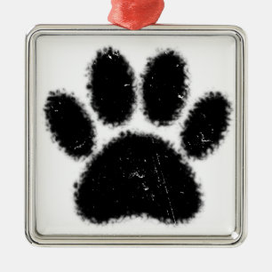 Rough And Distressed Dog Paw Print Metal Ornament