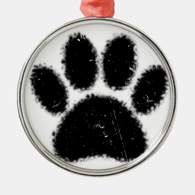 Rough And Distressed Dog Paw Print Metal Ornament (Front)