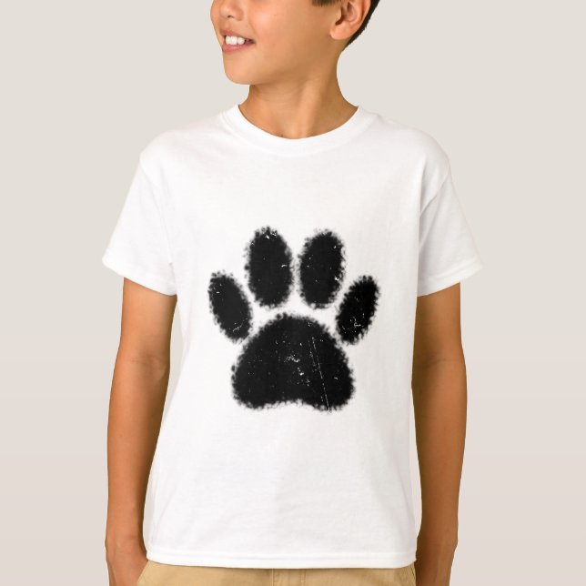 Rough And Distressed Dog Paw Print T-Shirt (Front)