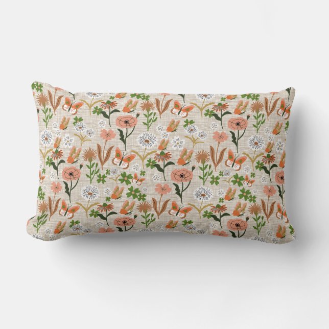 Rough Bamboo Floral Daisy Shamrocks Farmhouse Lumbar Pillow (Front)