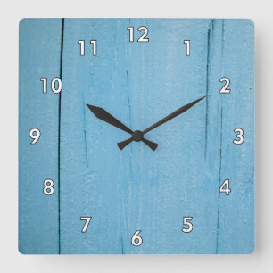 Rough Blue Painted Wood Panelling Square Wall Clock