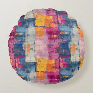 Rough Brushstroke Print Round Pillow