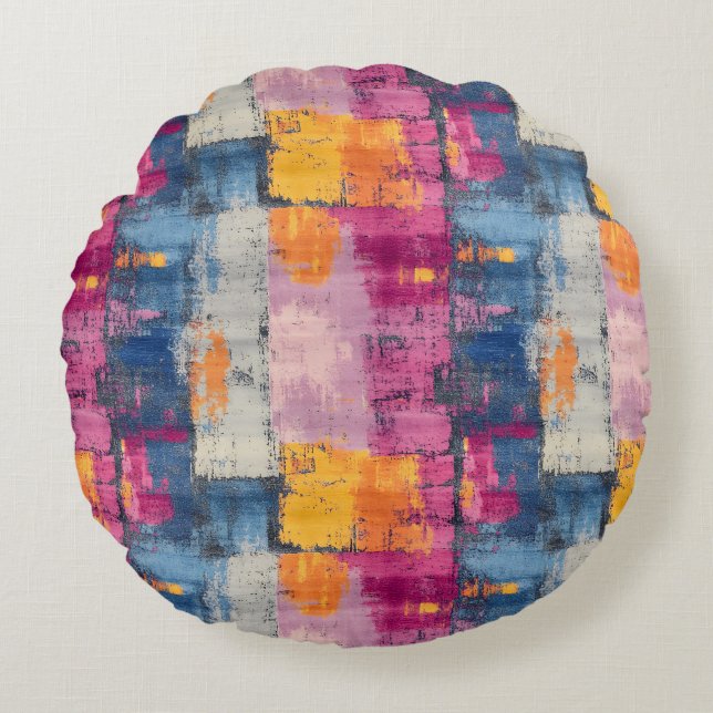 Rough Brushstroke Print Round Pillow (Front)
