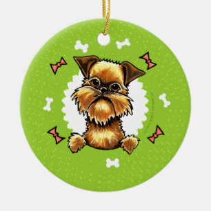 Rough Brussels Griffon Dog Bones Christmas Wreath Ceramic Ornament