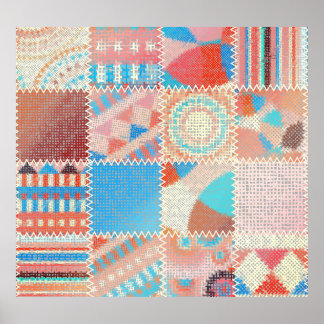 Rough Canvas Patchwork: Textured Vintage Pattern Poster