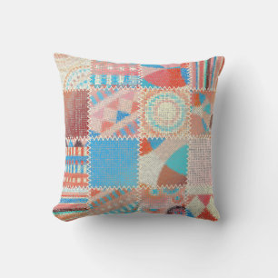Rough Canvas Patchwork: Textured Vintage Pattern Throw Pillow
