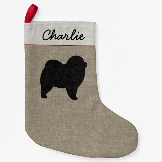 Rough Chow Chow Dog Silhouette Personalized Xmas Small Christmas Stocking (Front)