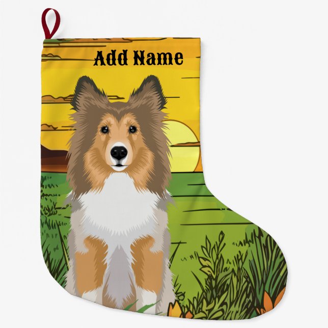 Rough Coat Collie Large Christmas Stocking (Front)