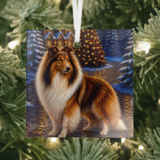 Rough Coated Collie Holiday Glass Ornament
