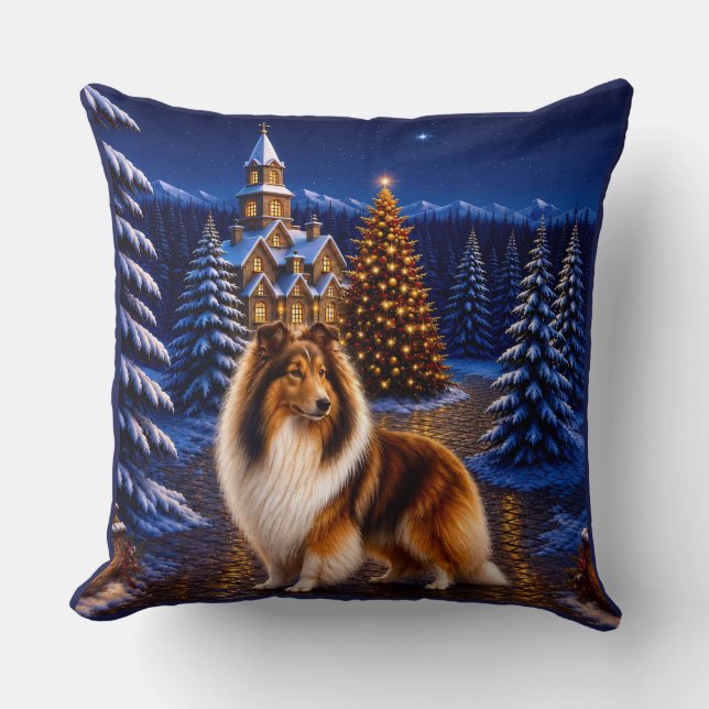 Rough Coated Collie Holiday Throw Pillow (Front)