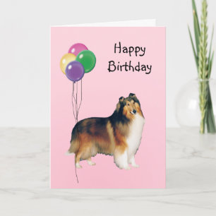 Rough Collie, Birthday Balloons Card