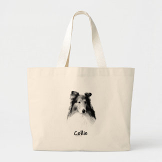 Rough Collie Charcoal Large Tote Bag