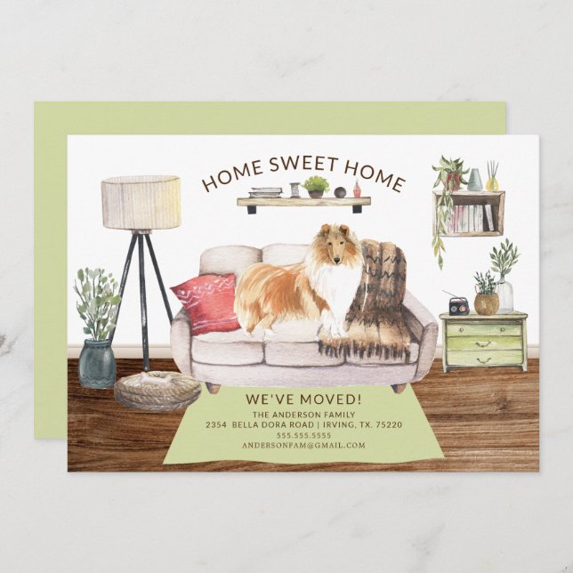 Rough Collie Chien Faire-part de déplacement (Devant / Derrière)