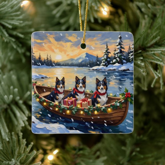 Rough Collie Christmas Boat Holiday Ceramic Ornament (Tree)