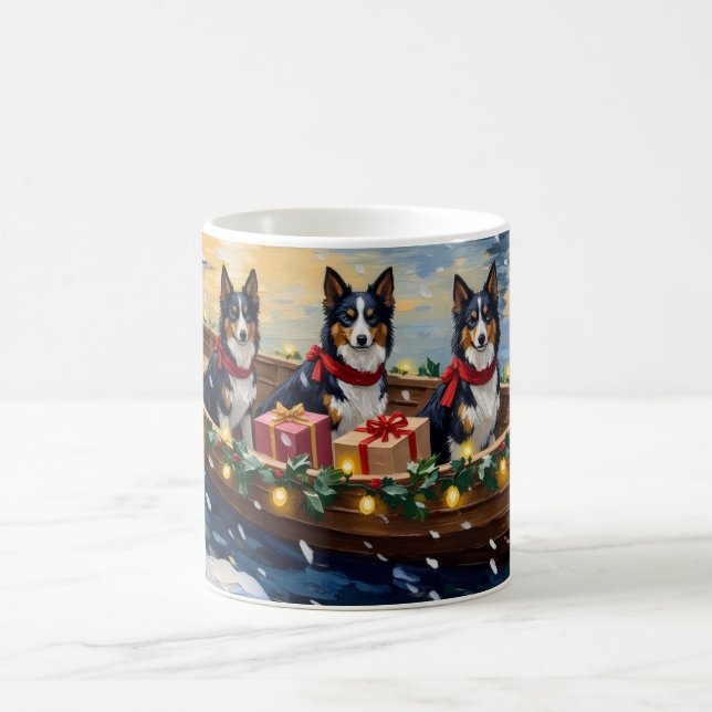 Rough Collie Christmas Boat Holiday Coffee Mug (Center)