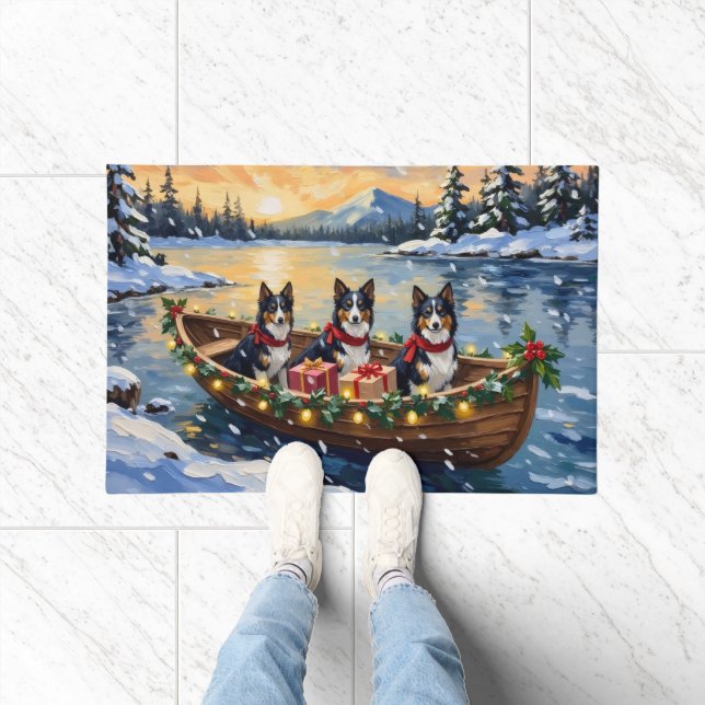 Rough Collie Christmas Boat Holiday Doormat (Indoor)