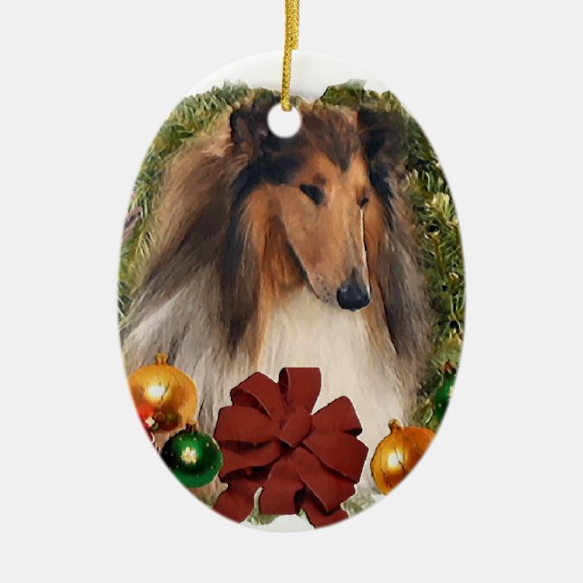 Rough Collie Christmas Gifts Ornaments (Front)
