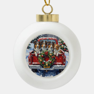 Rough Collie Christmas Red Truck Holiday Ceramic Ball Christmas Ornament