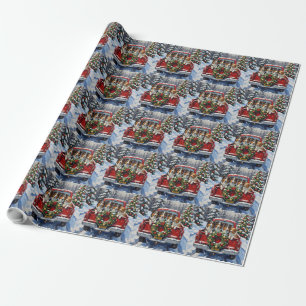Rough Collie Christmas Red Truck Holiday Wrapping Paper