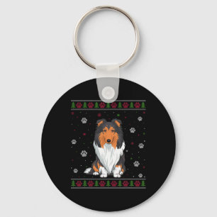 Rough Collie Christmas Sweater Xmas Pet Animal Dog Keychain