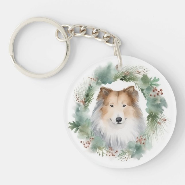 Rough Collie Christmas Wreath Festive Pup (Devant)