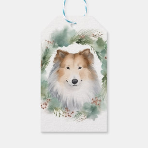 Rough Collie Christmas Wreath Festive Pup  Gift Tags